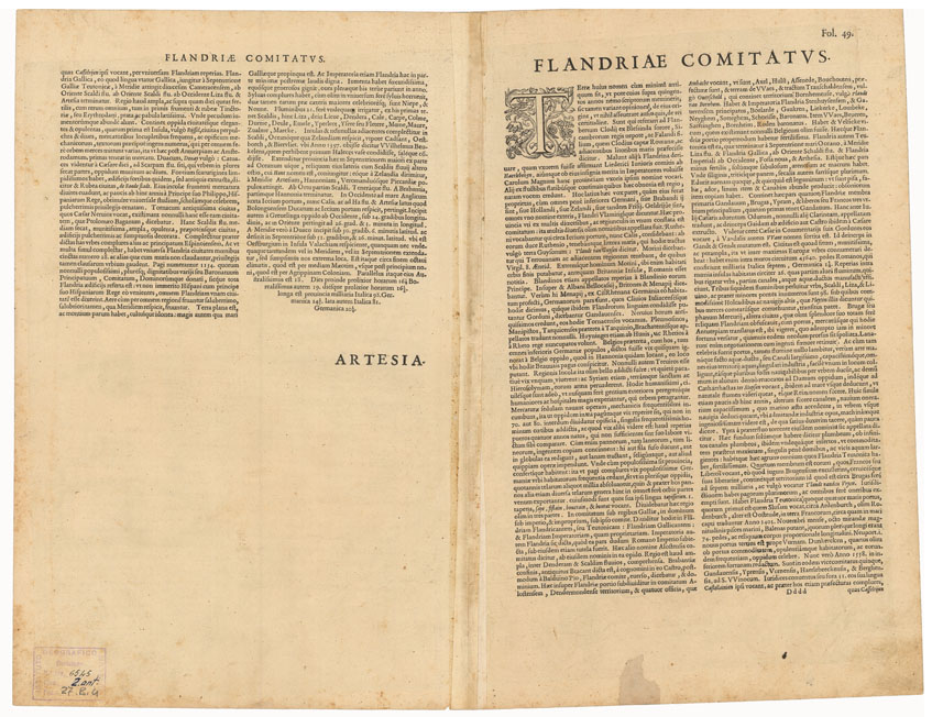 (N:35117) EXACTISSIMA FLANDRIAE DESCRIPTIO  ECC... - FOGLIO 1 FRONTE/RETRO (B0020822, B0020821) Carte e stampe antiche: riproduzione a colori su carta (formato A2)