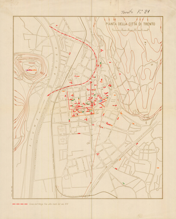 (N:35616) EDIZIONE ARCHEOLOGICA DELLA CARTA D'ITALIA PIANTA DELLA CITTA' DI TRENTO FOGLIO 21 (B0021005) Carte e stampe antiche: riproduzione a colori su carta (formato A2)
