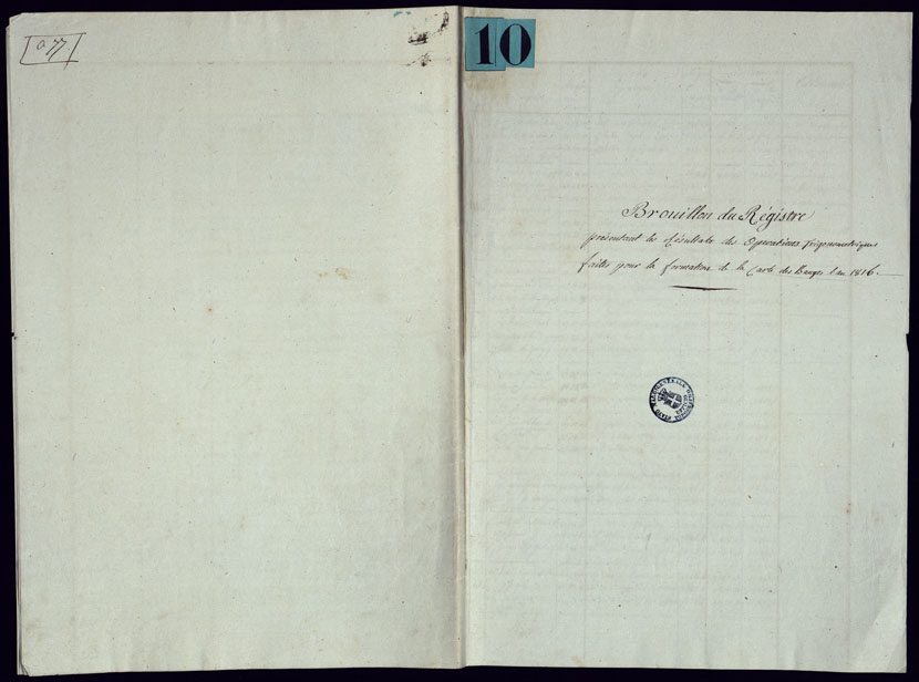 (N:23004) BROUILLON DU REGISTRE PRESENTANT LES RESULTATS DES OPERATIONS TRIGONOMETRIQUE FAITES POUR LA FORMATION DEL LA CARTE DES BAUGES L'AN 1816 - libretto 2 (CA000078, CA000079, CA000080, CA000081, CA000082, CA000083) Carte e stampe antiche: riproduzione a colori su carta (formato A2)
