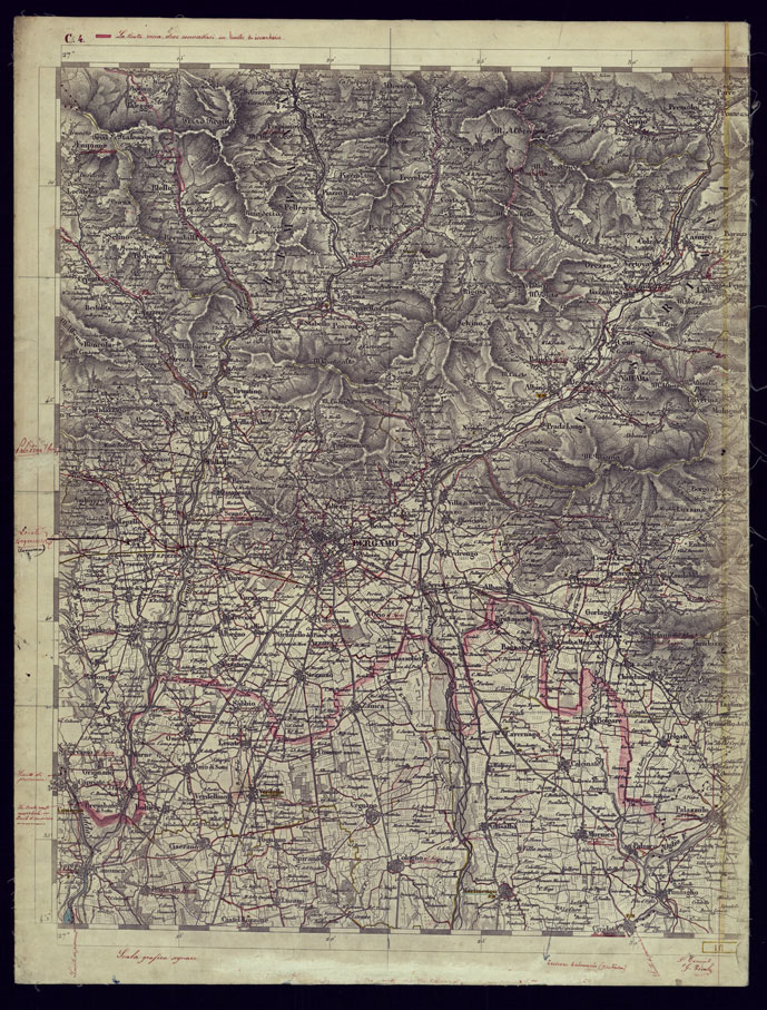 (N:3812) CARTA TOPOGRAFICA DELLA LOMBARDIA, VENETO E ITALIA CENTRALE - FOGLIO C4 (OVEST) BERGAMO. (CA000182) Carte e stampe antiche: riproduzione a colori su carta (formato A2)
