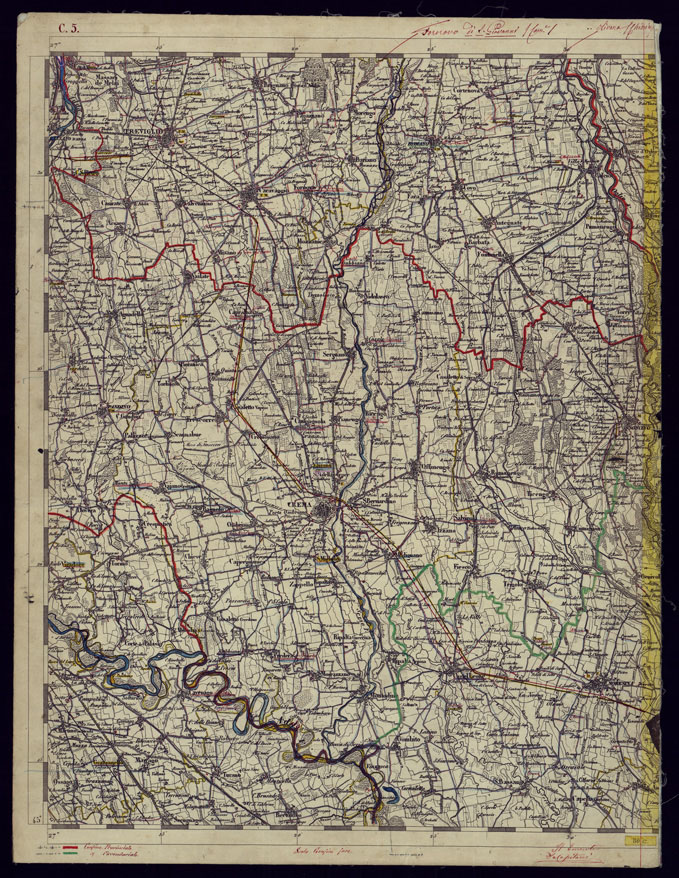 (N:3810) CARTA TOPOGRAFICA DELLA LOMBARDIA, VENETO E ITALIA CENTRALE - FOGLIO C5 (OVEST) CREMA. (CA000184) Carte e stampe antiche: riproduzione a colori su carta (formato A2)