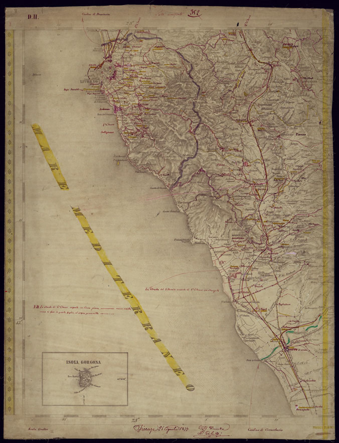 (N:1210) CARTA TOPOGRAFICA DELLA LOMBARDIA, VENETO E ITALIA CENTRALE  - FOGLIO D11 (OVEST) LIVORNO. (CA000217) Carte e stampe antiche: riproduzione a colori su carta (formato A2)