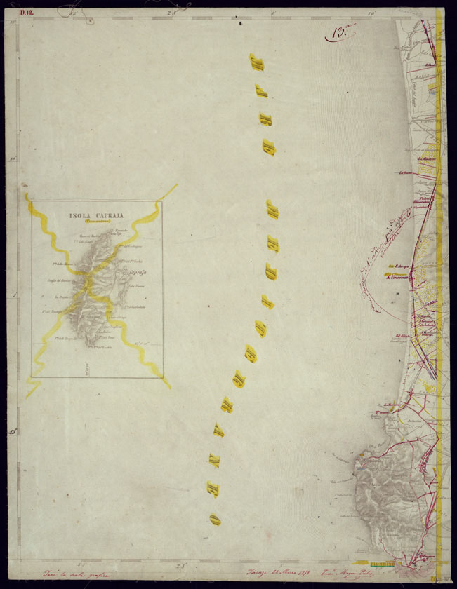 (N:1197) CARTA TOPOGRAFICA DELLA LOMBARDIA, VENETO E ITALIA CENTRALE - FOGLIO D12 (OVEST) ISOLA DI CAPRAIA. (CA000219) Carte e stampe antiche: riproduzione a colori su carta (formato A2)
