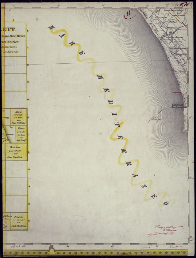 (N:1133) CARTA TOPOGRAFICA DELLA LOMBARDIA, VENETO E ITALIA CENTRALE - FOGLIO F16 (EST) FIUMICINO. (CA000259) Carte e stampe antiche: riproduzione a colori su carta (formato A2)