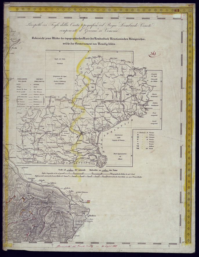 (N:1042) CARTA TOPOGRAFICA DELLA LOMBARDIA, VENETO E ITALIA CENTRALE - FOGLIO H1-H2 (EST) PROSPETTO DEI FOGLI COMPONENTI IL GOVERNO DI VENEZIA. (CA000288) Carte e stampe antiche: riproduzione a colori su carta (formato A2)