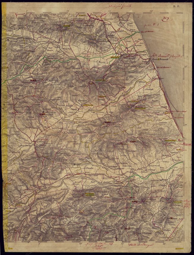 (N:1032) CARTA TOPOGRAFICA DELLA LOMBARDIA, VENETO E ITALIA CENTRALE - FOGLIO H11 (EST) MACERATA. (CA000295) Carte e stampe antiche: riproduzione a colori su carta (formato A2)