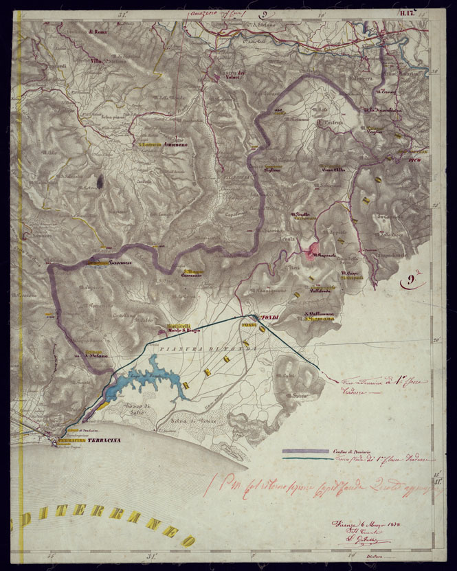 (N:1021) CARTA TOPOGRAFICA DELLA LOMBARDIA, VENETO E ITALIA CENTRALE - FOGLIO H17 (EST) TERRACINA. (CA000306) Carte e stampe antiche: riproduzione a colori su carta (formato A2)