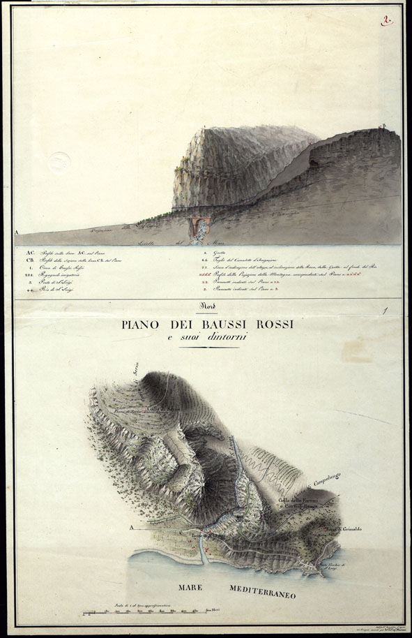(N:12696) PIANO DEI BAUSSI ROSSI E SUOI CONTORNI. MEMORIA TOPOGRAFICA-MILITARE DELLA POSIZIONE BAUSI ROSSI E SUOI CONTORNI.
 (CA000309, CA000311, CA000312, CA000313, CA000314, CA000316, CA000310) Carte e stampe antiche: riproduzione a colori su carta (formato A2)