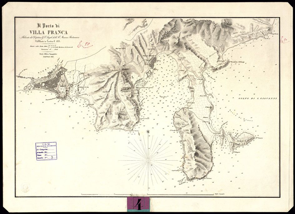 (N:14143) IL PORTO DI VILLA FRANCA  RILEVATO DAL CAPITANO G.E. SMYTH DELLA R.E. MARINA BRITANNICA PUBBLICATO A LONDRA NEL 1833. (CA000333) Carte e stampe antiche: riproduzione a colori su carta (formato A2)