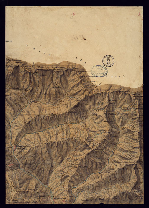 (N:13522) PIANO TOPOGRAFICO DEL CONTADO DI NIZZA DISEGNATO D'ORDINE DI S.E. MARCHESE DI FAVERGES T.E GENERALE, GOVERNATORE, E COMANDANTE G.LE DELLA DIVISIONE DI CUNEO 1832 - FOGLIO 6. (CA000378) Carte e stampe antiche: riproduzione a colori su carta (formato A2)