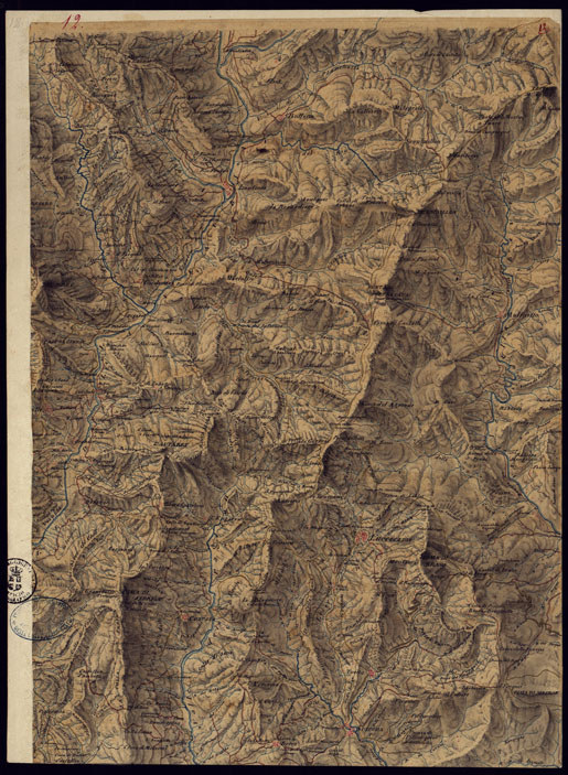 (N:13513) PIANO TOPOGRAFICO DEL CONTADO DI NIZZA DISEGNATO D'ORDINE DI S.E. MARCHESE DI FAVERGES T.E GENERALE, GOVERNATORE, E COMANDANTE G.LE DELLA DIVISIONE DI CUNEO 1832 - FOGLIO 12 (CA000384) Carte e stampe antiche: riproduzione a colori su carta (formato A2)