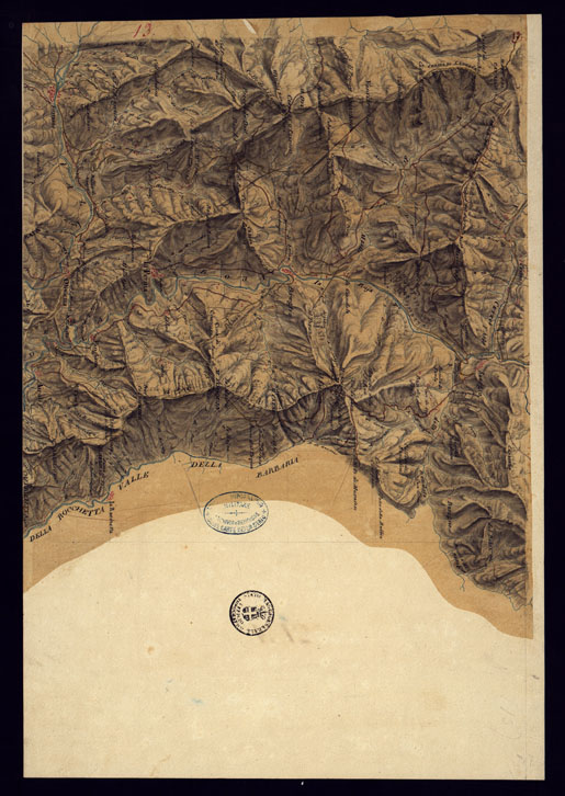 (N:13514) PIANO TOPOGRAFICO DEL CONTADO DI NIZZA DISEGNATO D'ORDINE DI S.E. MARCHESE DI FAVERGES T.E GENERALE, GOVERNATORE, E COMANDANTE G.LE DELLA DIVISIONE DI CUNEO 1832 - FOGLIO 13. (CA000385) Carte e stampe antiche: riproduzione a colori su carta (formato A2)