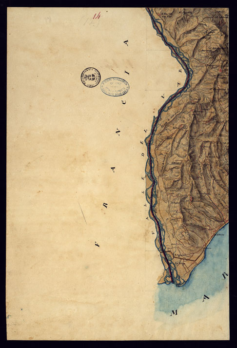 (N:13515) PIANO TOPOGRAFICO DEL CONTADO DI NIZZA DISEGNATO D'ORDINE DI S.E. MARCHESE DI FAVERGES T.E GENERALE, GOVERNATORE, E COMANDANTE G.LE DELLA DIVISIONE DI CUNEO 1832 - FOGLIO 14. (CA000386) Carte e stampe antiche: riproduzione a colori su carta (formato A2)