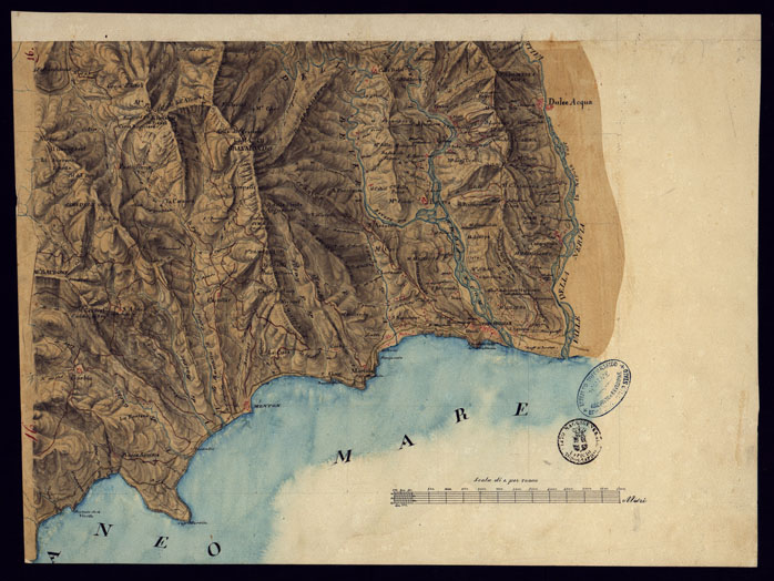 (N:13517) PIANO TOPOGRAFICO DEL CONTADO DI NIZZA DISEGNATO D'ORDINE DI S.E. MARCHESE DI FAVERGES T.E GENERALE, GOVERNATORE, E COMANDANTE G.LE DELLA DIVISIONE DI CUNEO 1832 - FOGLIO 16. (CA000388) Carte e stampe antiche: riproduzione a colori su carta (formato A2)