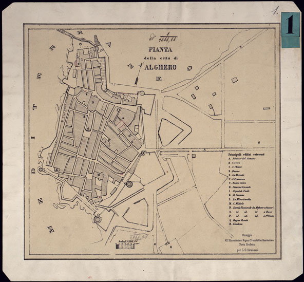 (N:5315) PIANTA DELLA CITTA' DI ALGHERO. (CA000543) Carte e stampe antiche: riproduzione a colori su carta (formato A2)