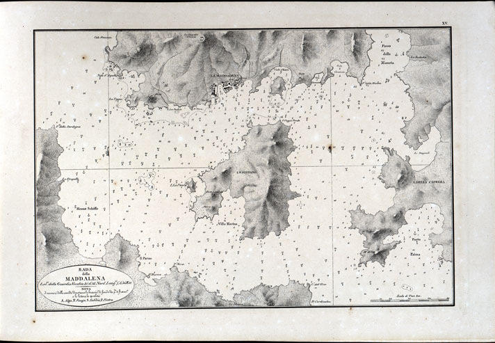 (N:14186) PORTOLANO DELLA SARDEGNA - CARTA IDROGRAFICA DELLA SARDEGNA LEVATA DAL CAVALIERE GIUSEPPE ALBINI CAPITANO DI VASCELLO NELLA MARINA DI S.M. SARDA - RADA DELLA MADDALENA TAVOLA XV. (CA000565) Carte e stampe antiche: riproduzione a colori su carta (formato A2)