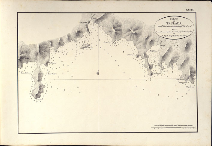 (N:14173) PORTOLANO DELLA SARDEGNA - CARTA IDROGRAFICA DELLA SARDEGNA LEVATA DAL CAVALIERE GIUSEPPE ALBINI CAPITANO DI VASCELLO NELLA MARINA DI S.M. SARDA - GOLFO DI TEULADA TAVOLA XXVIII. (CA000578) Carte e stampe antiche: riproduzione a colori su carta (formato A2)