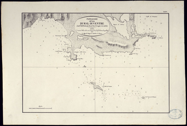 (N:23052) PORTOLANO DELLA SARDEGNA - CARTA IDROGRAFICA DELLA SARDEGNA LEVATA DAL CAVALIERE GIUSEPPE ALBINI CAPITANO DI VASCELLO NELLA MARINA DI S.M. SARDA - PASSAGGIO DELL'ISOLA DI MAL DI VENTRE TAVOLA XXIV. (CA000605, CA000635, CA000665) Carte e stampe antiche: riproduzione a colori su carta (formato A2)