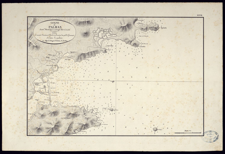 (N:23055) PORTOLANO DELLA SARDEGNA - CARTA IDROGRAFICA DELLA SARDEGNA LEVATA DAL CAVALIERE GIUSEPPE ALBINI CAPITANO DI VASCELLO NELLA MARINA DI S.M. SARDA  - GOLFO DI PALMAS TAVOLA XXVII. (CA000608, CA000638, CA000668) Carte e stampe antiche: riproduzione a colori su carta (formato A2)