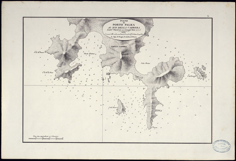 (N:23038) PORTOLANO DELLA SARDEGNA - CARTA IDROGRAFICA DELLA SARDEGNA LEVATA DAL CAVALIERE GIUSEPPE ALBINI CAPITANO DI VASCELLO NELLA MARINA DI S.M. SARDA - PIANO DI PORTA PALMA TAVOLA X. (CA000591, CA000621, CA000651) Carte e stampe antiche: riproduzione a colori su carta (formato A2)