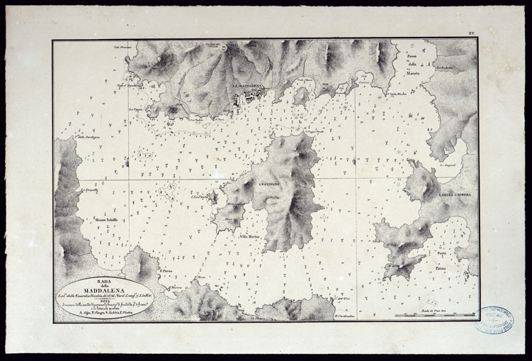 (N:23043) PORTOLANO DELLA SARDEGNA - CARTA IDROGRAFICA DELLA SARDEGNA LEVATA DAL CAVALIERE GIUSEPPE ALBINI CAPITANO DI VASCELLO NELLA MARINA DI S.M. SARDA - RADA DELLA MADDALENA TAVOLA XV. (CA000596, CA000626, CA000656) Carte e stampe antiche: riproduzione a colori su carta (formato A2)