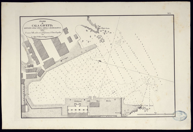 (N:23044) PORTOLANO DELLA SARDEGNA - CARTA IDROGRAFICA DELLA SARDEGNA LEVATA DAL CAVALIERE GIUSEPPE ALBINI CAPITANO DI VASCELLO NELLA MARINA DI S.M. SARDA  - PIANO DI CALA GAVETTA TAVOLA XVI. (CA000597, CA000627, CA000657) Carte e stampe antiche: riproduzione a colori su carta (formato A2)