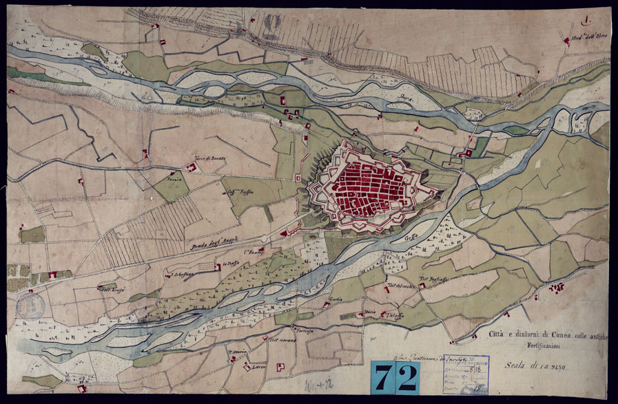(N:3302) CITTA' E DINTORNI DI CUNEO COLLE ANTICHE FORTIFICAZIONI. (CA001483) Carte e stampe antiche: riproduzione a colori su carta (formato A2)