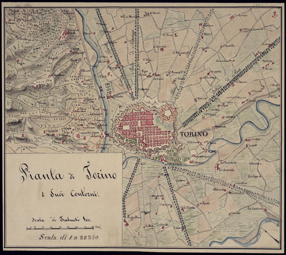 (N:2600) PIANTA DI TORINO E I SUOI CONTORNI. (CA001533) Carte e stampe antiche: riproduzione a colori su carta (formato A2)