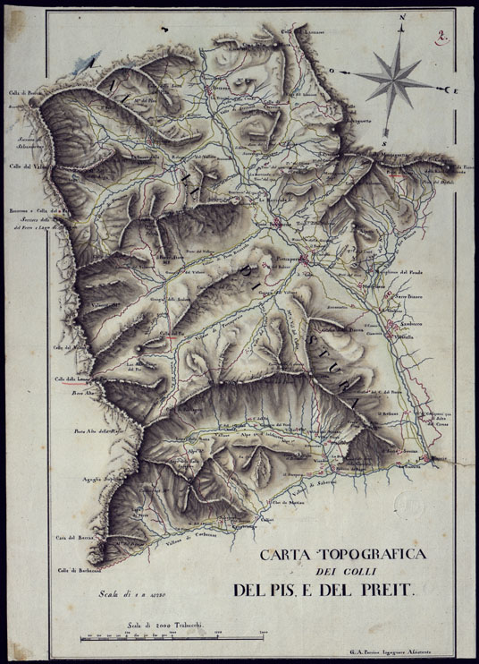 (N:3865) CARTA TOPOGRAFICA DEI COLLI DEL PIS, E DEL PREIT. (CA001607) Carte e stampe antiche: riproduzione a colori su carta (formato A2)