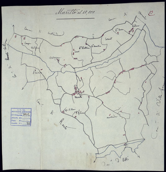 (N:6144) TERRITORIO COMPRESO TRA BRA, MORETTA, CAVALLERMAGGIORE, RACCONIGI, VILLANOVA - FOGLIO 13 MARETTO. (CA001940) Carte e stampe antiche: riproduzione a colori su carta (formato A2)
