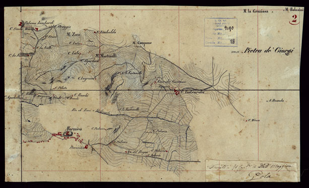 (N:23701) GRUPPO DI 132 FRAZIONI DI MINUTE DI CAMPAGNA ALLA SCALA 1:10.000 DEI RILEVAMENTI ESEGUITI NEL 1853-1867 - CASTANA - MONTU' BECCARIA - RILIEVI OPERATORE N. 2 - SECONDA TAVOLETTA. (CA002309) Carte e stampe antiche: riproduzione a colori su carta (formato A2)