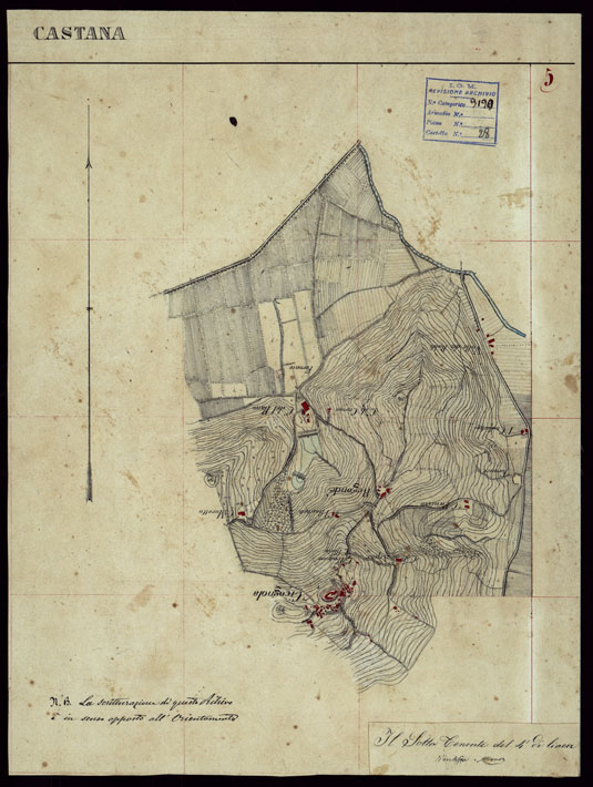 (N:23705) GRUPPO DI 132 FRAZIONI DI MINUTE DI CAMPAGNA ALLA SCALA 1:10.000 DEI RILEVAMENTI ESEGUITI NEL 1853-1867 - CASTANA - MONTU' BECCARIA - RILIEVI OPERATORE N. 5 (CA002313) Carte e stampe antiche: riproduzione a colori su carta (formato A2)