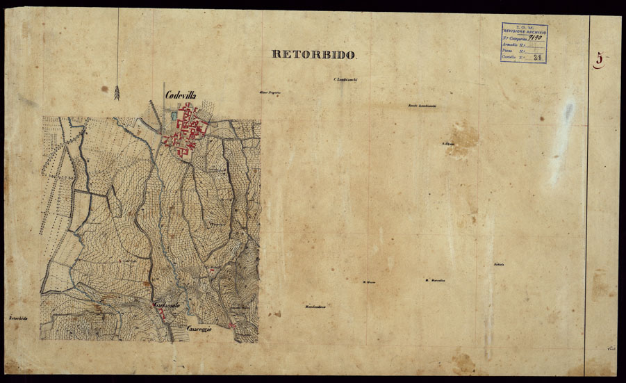 (N:23746) GRUPPO DI 132 FRAZIONI DI MINUTE DI CAMPAGNA ALLA SCALA 1:10.000 DEI RILEVAMENTI ESEGUITI NEL 1853-1867 - RETORBIDO - RILIEVI OPERATORE N. 5 (CA002354) Carte e stampe antiche: riproduzione a colori su carta (formato A2)