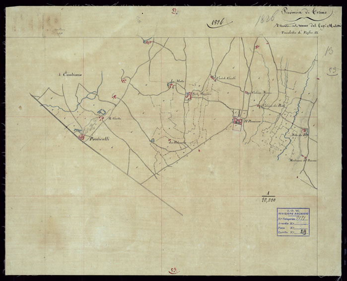 (N:23761) GRUPPO DI DICIANNOVE MINUTE DI CAMPAGNA ESEGUITE ALLA SCALA DI 1:20.000 NEL 1826 - MINUTA 53 (CA002369) Carte e stampe antiche: riproduzione a colori su carta (formato A2)