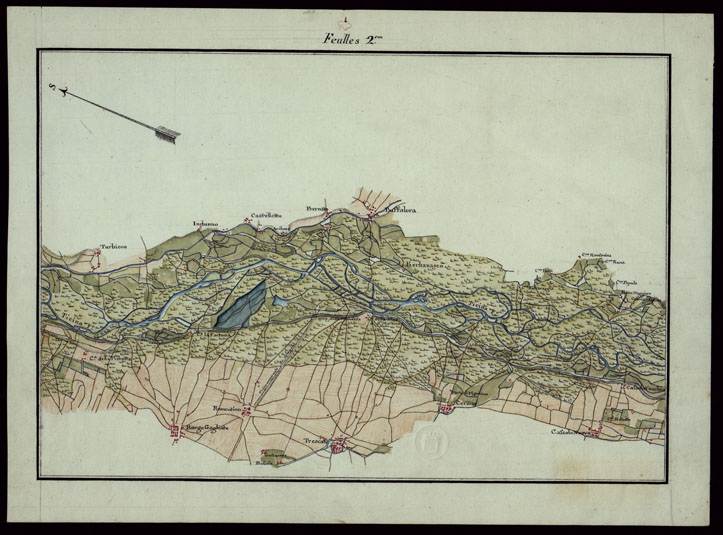 (N:23793) CARTE TOPOGRAPHIQUE DU COURS DE TESIN ET SES ENVIRONS DEPUIS SA SORTIE DU LAC MAJEUR JUSQU A SON EMBOUCHURE DANS LE PO REDUI ET DESSINEE PAR LE TOPOGRAPHES AUDE FILES ET VELASCO E POUR COPIE IOSEPH DEGRANDI ENG. DIVISEE EN QUATRE FEULLES - FEULLES 2 (CA002487) Carte e stampe antiche: riproduzione a colori su carta (formato A2)