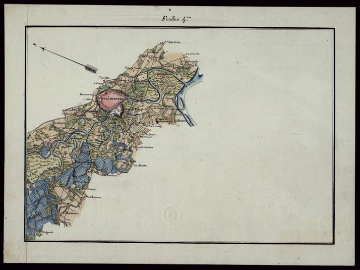(N:23795) CARTE TOPOGRAPHIQUE DU COURS DE TESIN ET SES ENVIRONS DEPUIS SA SORTIE DU LAC MAJEUR JUSQU A SON EMBOUCHURE DANS LE PO REDUI ET DESSINEE PAR LE TOPOGRAPHES AUDE FILES ET VELASCO E POUR COPIE IOSEPH DEGRANDI ENG. DIVISEE EN QUATRE FEULLES - FEULLES 4 (CA002489) Carte e stampe antiche: riproduzione a colori su carta (formato A2)