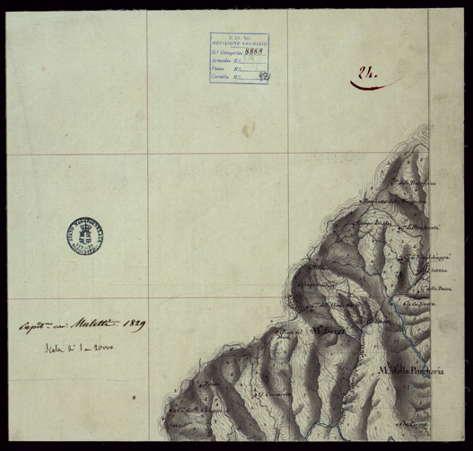 (N:15378) RICOGNIZIONI ESEGUITE ALLA SCALA DI 1/20.000 CHE COMPRENDANO LE DUE RIVIERE DEGLI EX STATI SARDI E PARTE DELLE ATTUALI PROVINCIE DI ALESSANDRIA  E DI PAVIA - FOGLIO 24. (CA002655) Carte e stampe antiche: riproduzione a colori su carta (formato A2)