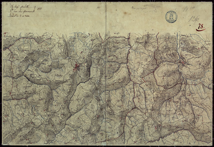 (N:15433) RICOGNIZIONI ESEGUITE ALLA SCALA DI 1/20.000 CHE COMPRENDANO LE DUE RIVIERE DEGLI EX STATI SARDI E PARTE DELLE ATTUALI PROVINCIE DI ALESSANDRIA  E DI PAVIA - FOGLIO 78. (CA002712) Carte e stampe antiche: riproduzione a colori su carta (formato A2)