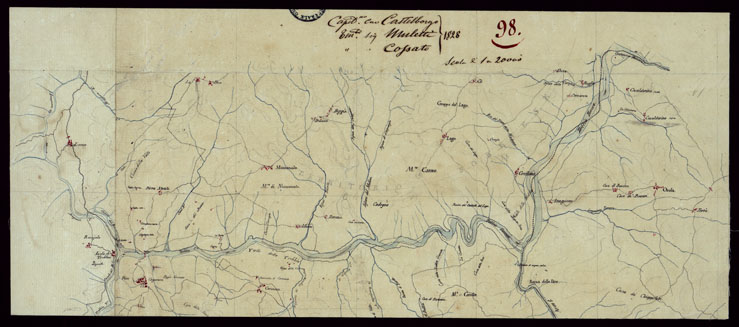 (N:15452) RICOGNIZIONI ESEGUITE ALLA SCALA DI 1/20.000 CHE COMPRENDANO LE DUE RIVIERE DEGLI EX STATI SARDI E PARTE DELLE ATTUALI PROVINCIE DI ALESSANDRIA  E DI PAVIA - FOGLIO 98. (CA002732) Carte e stampe antiche: riproduzione a colori su carta (formato A2)