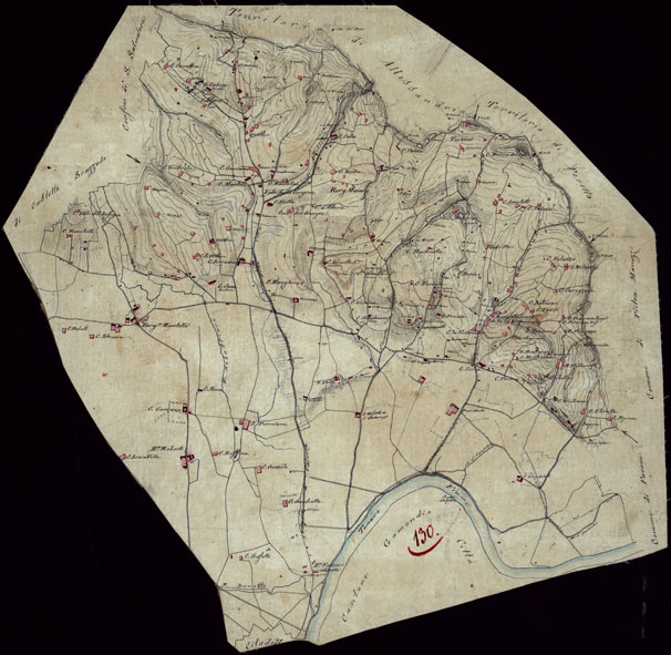 (N:15481) RICOGNIZIONI ESEGUITE ALLA SCALA DI 1/20.000 CHE COMPRENDANO LE DUE RIVIERE DEGLI EX STATI SARDI E PARTE DELLE ATTUALI PROVINCIE DI ALESSANDRIA  E DI PAVIA - FOGLIO 130 + ALLEGATO. (CA002773, CA002774) Carte e stampe antiche: riproduzione a colori su carta (formato A2)