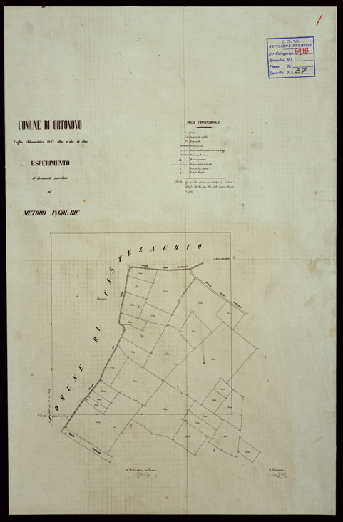 (N:23830) COMUNE DI ORTONOVO FOGLIO CHILOMETRICO 12-15 ALLA SCALA DI 1:2.500 ESPERIMENTO DI RILEVAMENTO PARCELLARE COL METODO ANGOLARE. (CA003101) Carte e stampe antiche: riproduzione a colori su carta (formato A2)