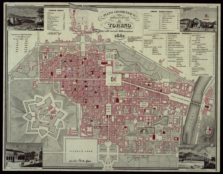 (N:763) PIANO GEOMETRICO DELLA CITTA' DI TORINO COLLE RECENTI FABBRICAZIONI 1841 (CA003386) Carte e stampe antiche: riproduzione a colori su carta (formato A2)