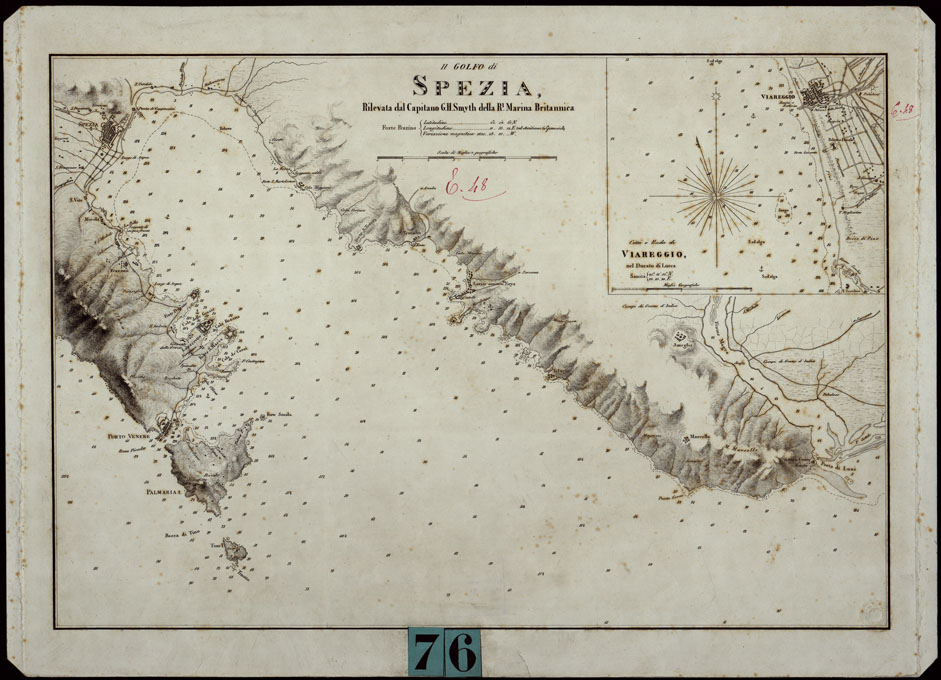 (N:1044) IL GOLFO DI SPEZIA RILEVATA DAL CAPITANO G.H. SMYTH DELLA R. MARINA BRITANNICA (CA003589) Carte e stampe antiche: riproduzione a colori su carta (formato A2)