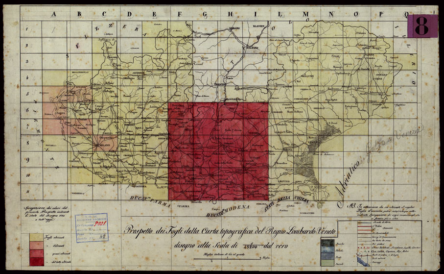 (N:1912) CARTA TOPOGRAFICA DEL REGNO LOMBARDO-VENETO - FOGLIO QUADRO D'UNIONE (CA004106) Carte e stampe antiche: riproduzione a colori su carta (formato A2)