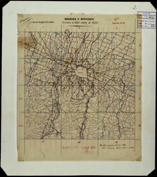 (N:24465) BOLOGNA E DINTORNI TAVOLETTE AL 10.000 RIDOTTE ALL'86.400 (LUCIDO) (CA004280) Carte e stampe antiche: riproduzione a colori su carta (formato A2)