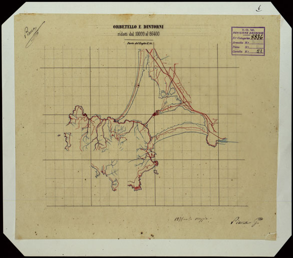 (N:24468) ORBETELLO E DINTORNI RIDOTTI DAL 10 000 AL 86 400 (LUCIDO) (CA004283) Carte e stampe antiche: riproduzione a colori su carta (formato A2)