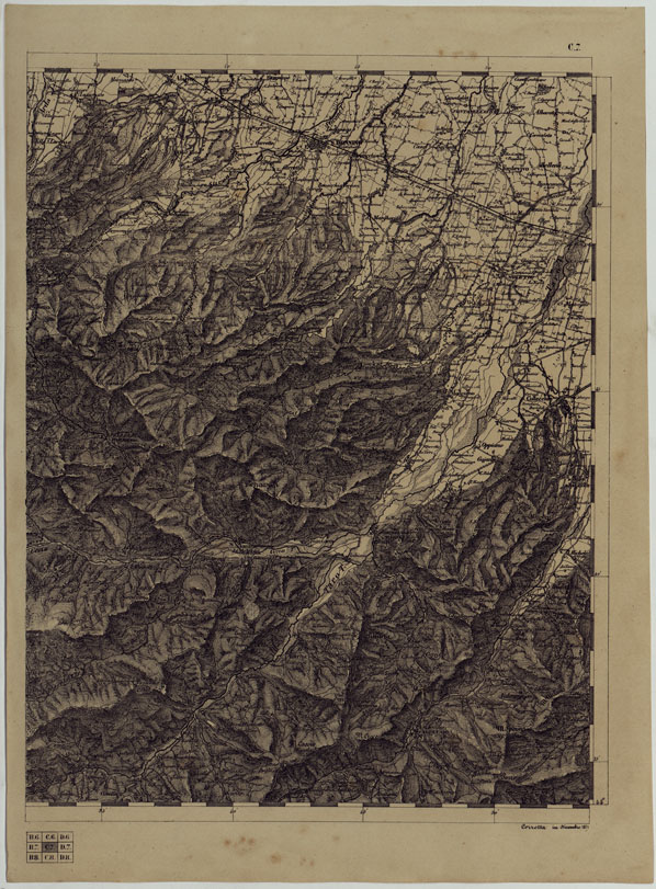 (N:11833) CARTA TOPOGRAFICA DELLE PROVINCIE LOMBARDO-VENETE E DEGLI EX DUCATI ALLA SCALA DI 1:86.400 1865 - FOG. C.7 (CA004553) Carte e stampe antiche: riproduzione a colori su carta (formato A2)