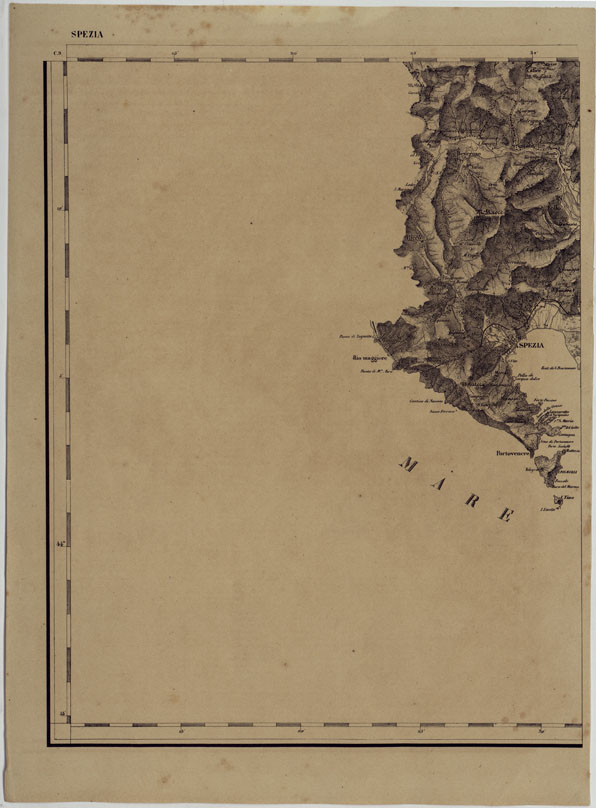 (N:11838) CARTA TOPOGRAFICA DELLE PROVINCIE LOMBARDO-VENETE E DEGLI EX DUCATI ALLA SCALA DI 1:86.400 1865 - FOG. C.9 SPEZIA (CA004556) Carte e stampe antiche: riproduzione a colori su carta (formato A2)