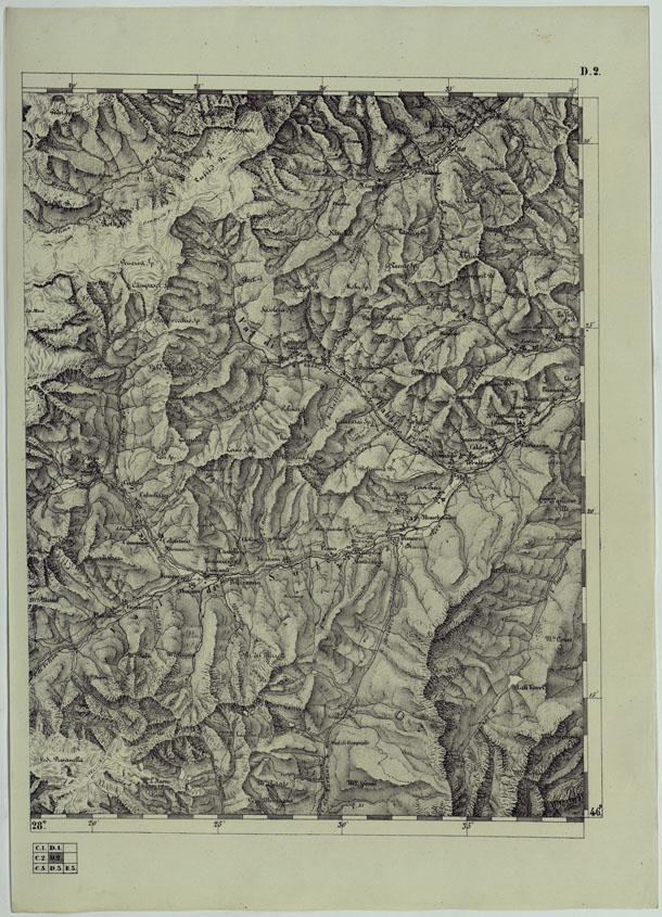 (N:11847) CARTA TOPOGRAFICA DELLE PROVINCIE LOMBARDO-VENETE E DEGLI EX DUCATI ALLA SCALA DI 1:86.400 1865  - FOG.  D.2 (CA004564) Carte e stampe antiche: riproduzione a colori su carta (formato A2)