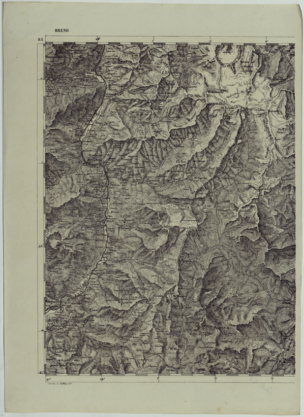 (N:11849) CARTA TOPOGRAFICA DELLE PROVINCIE LOMBARDO-VENETE E DEGLI EX DUCATI ALLA SCALA DI 1:86.400 1865  - FOG. D.3 BRENO (CA004565) Carte e stampe antiche: riproduzione a colori su carta (formato A2)